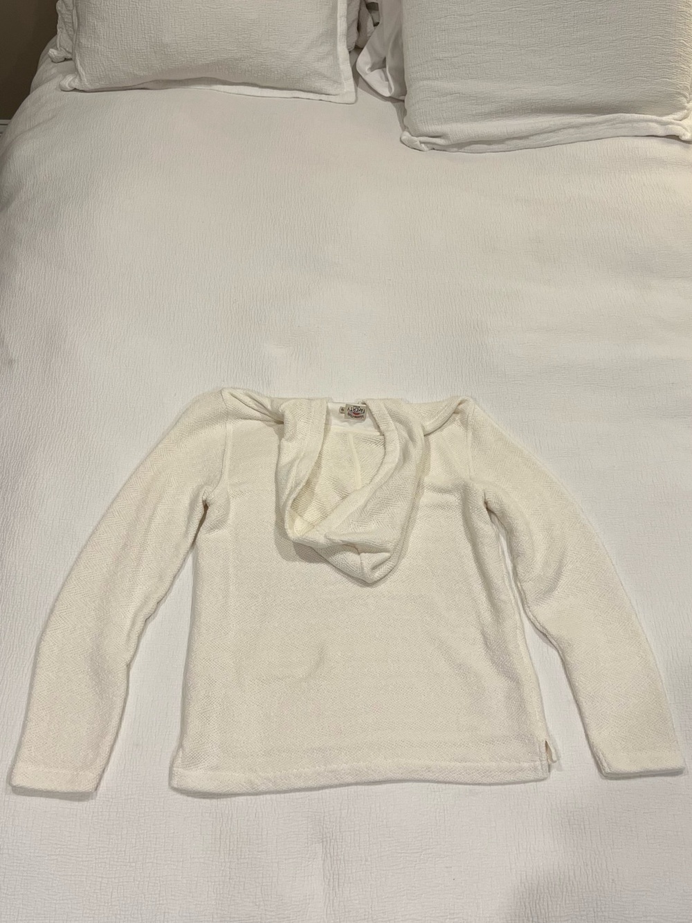 Faherty Women's Ivory V-Neck Hoodie Sweater Whitewater Hoodie - Beach Pearl - Picture 9 of 9